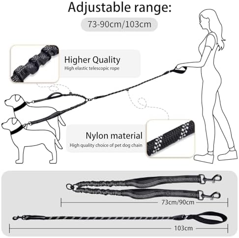Double Dog Leash, 18~120 Lbs, No Tangle with Padded Handles, 360° Swivel - Image 4