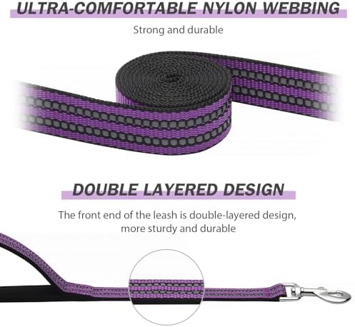 Hikiko 6FT Double Handle Traffic Dog Leash Reflective,Purple - Image 2