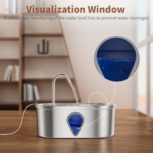 Cat Water Fountain Stainless Steel, 3.5l/118oz Cat Fountain with Water Level Window Silent Pet Fountain for Drinking, Automatic Cat Water Dispenser Indoor（118oz） - Image 5