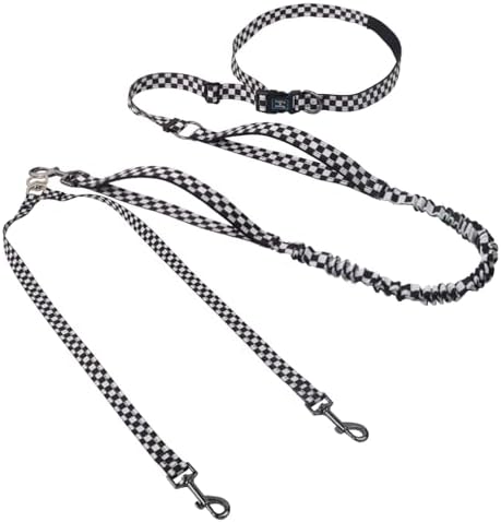 Roses&Poetry Hands Free Double Dog Leash for Two Dogs, 9-11ft Adjustable Bungee Walking Waist Lead, Dual Dog Leash with Tangle-Free Swivel for Medium Large Dogs Heavy Duty Running(Blackwhite) by RosesPoetry