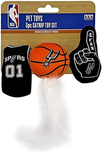 BEST PLUSH NBA SAN ANTONIO SPURS Cat Toys - 3 Piece Set: Jersey, Basketball with Feathers & #1 Fan. Filled with Fresh Catnip. Beautiful Team Logo by PETSFIRST