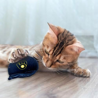 Best Plush CAT Toy - MLB Milwaukee Brewers Complete Set of 3 Piece Cat Toys Filled with Catnip. Incld: 1 Baseball Cap Cat Toy, 1 Baseball Cat Toy with Feathers & 1 Beer Bottle. Beautiful Team Logos - Image 3