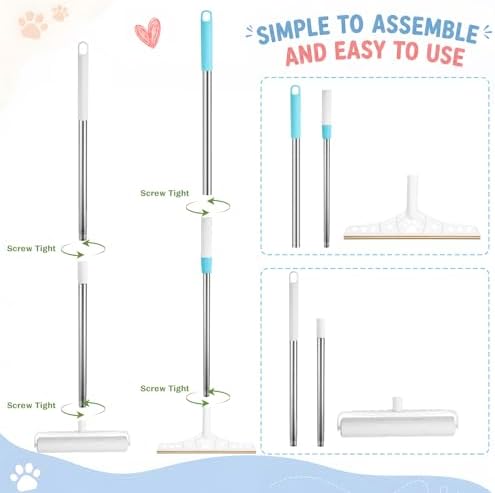 3 Pcs Pet Hair Removal Tool Adjustable Carpet rake & Lint Roller & Dustpan - Image 3