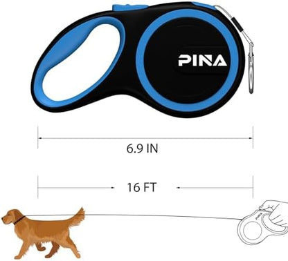 PINA Retractable Dog Leash, 16ft Dog Leash for Small Medium Dogs Up to 44lbs, 360° Tangle-Free Strong Reflective Nylon Tape, with Anti-Slip Handle, One-Handed Brake, Lock - Black Blue - Image 6