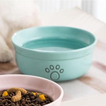 Ceramic Dog Bowls, Pet Feeding Bowls for Cats and Small Dogs 20 oz (6", Blue/Pink/White)