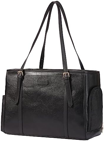 Lasaviin Fashion Dog Purse Pet Carrier Leather Bag for Small Dogs Cats Puppy, Portable Tote Bag Airline Approved Soft-Sided Carriers (Black) by StylishConfidentElegant