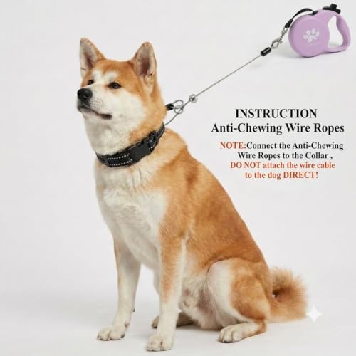 Chew Proof Retractable Dog Leash for Medium Dogs up to 44lbs, 16ft Heavy Duty Dog Lead with Anti-Chewing Steel Wire Rope, Tangle-Free, One-Hand Brake & Lock, Pink M - Image 2