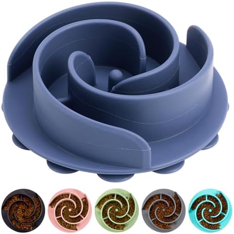 Slow Feeder Dog Bowls Insert, Bestalk Soft Silicone Slow Eating Feeder Insert with Suction Cups for Small, Medium and Large Dogs, Fit into Basic and Elevated Dog Bowls, Dark Blue by BESTALK