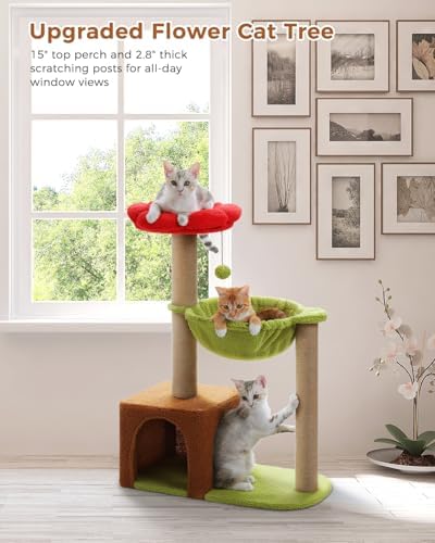 MUTTROS 35" Flower Cat Tree for Kittens with Hammock & Sisal Posts, Brown - Image 7