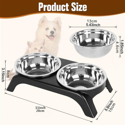 Elevated Cat Bowls, Anti Vomiting Raised Cat Food Bowl with 2 Stainless Steel Bowls, Prevent Neck Pain Cat Bowl Set, ABS Anti Slip Stand Cat Bowls for Indoor Cats & Puppies (Grey) - Image 2