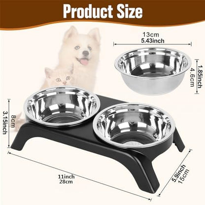 Elevated Cat Bowls, Anti Vomiting Raised Cat Food Bowl with 2 Stainless Steel Bowls, Prevent Neck Pain Cat Bowl Set, ABS Anti Slip Stand Cat Bowls for Indoor Cats & Puppies (Grey) - Image 2