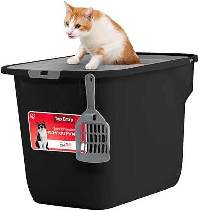 IRIS USA Large Top Entry Cat Litter Box, Hooded Privacy, Black/Gray by IRISUSA