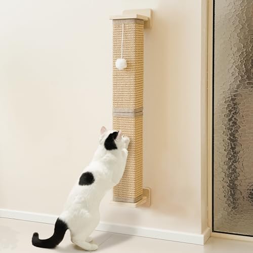 PETKARAY Wall Mounted Cat Scratcher, 30" Large Sisal Cat Scratcher for Wall, Square Sisal Cat Scratching Post with Toy Ball by PETKARAY