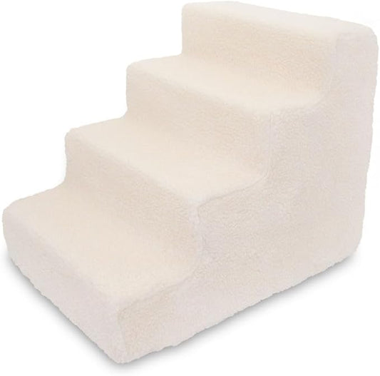 Best Pet Supplies Dog Stairs & Steps - Foam Steps for Small Dogs & Cats, Non-Slip Indoor Balanced Pet Step Support, Dog Ramp, No Assembly, Lambswool, 4-Step (18-inch Height)