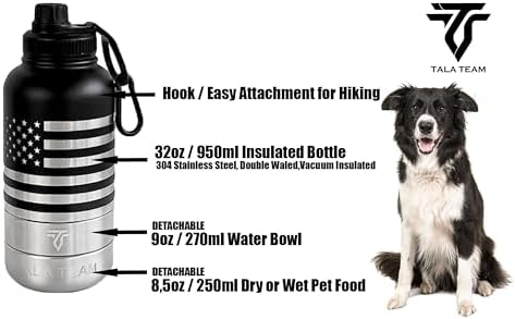 Insulated Dog Water Bottle Portable (32oz) - Dog Travel Water Bottle with a Hook for Hiking & 2 Bowls Attached. Pet Travel Accessories, Puppy Essentials, Portable Pet Dispenser. - Image 2