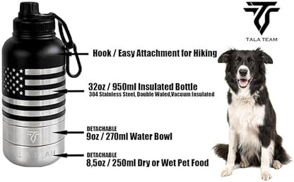 Insulated Dog Water Bottle Portable (32oz) - Dog Travel Water Bottle with a Hook for Hiking & 2 Bowls Attached. Pet Travel Accessories, Puppy Essentials, Portable Pet Dispenser. - Image 2