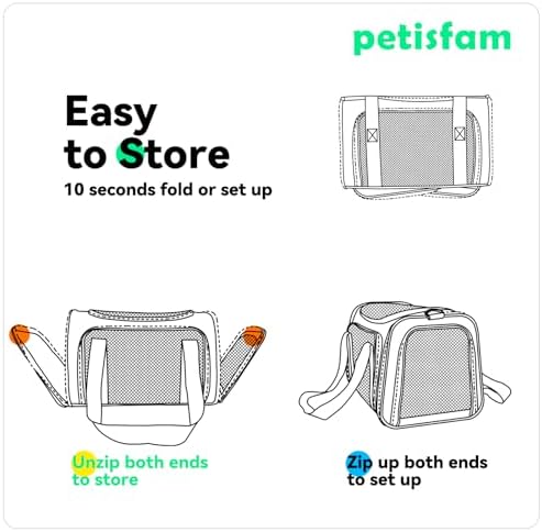 Quick-in Pet Carrier Bag for Cats & Dogs. Airy Mesh Windows Let Fur-Kids See You Reduce Anxiety & Breath Easy. Rip-Stop Fabric & Lockable Zips Hug Securely. Washable Comfy Pad. Collapsible - Image 6