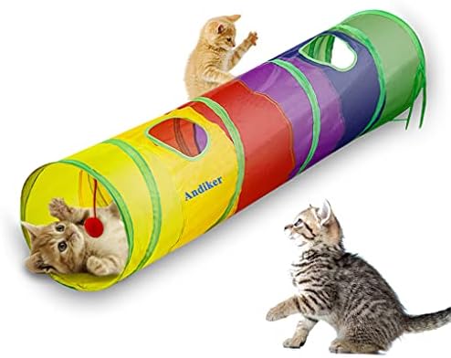 Andiker Cat Tunnel for Indoor Cats, 45" Long Rainbow Collapsible Kitten Tube with a Fun Ball and 2 Holes Cat Play Tunnel, Rabbit Tunnel for Kittens Exercising Hiding Training and Running(Colorful) by Andiker-ServingforYou