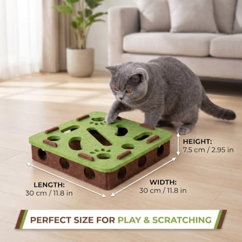 Interactive Cat Puzzle Toy, Mental Stimulation Box with 3 Balls, Indoor Cat Brain Training Game, Green for Kitten Enrichment - Image 2