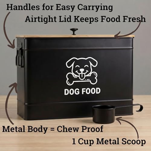 Metal Dog Food Container 15-20 lbs w/ Airtight Bamboo Lid, 70 Cup Capacity - Image 2