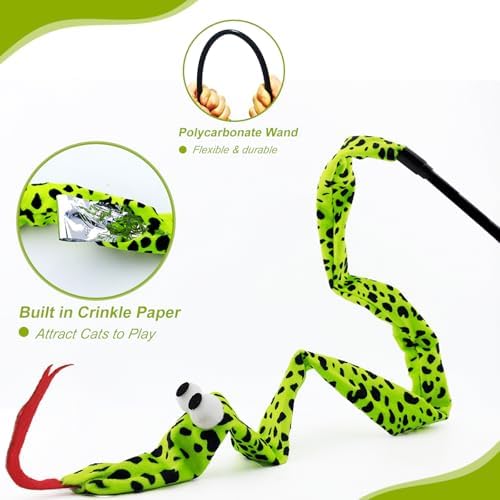 Interactive Cat Toy Wand with Catnip Mouse, Cat Teaser Wand Rainbow String for Bored Indoor Adult Cats and Kittens (3 Pack Snake) - Image 5