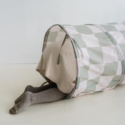 3 Sprouts Recycled Kids Pop-Up Play Tunnel, Indoor Play, Checkerboard Green - Image 4