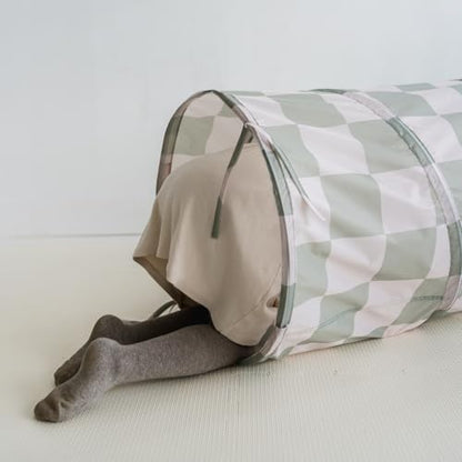 3 Sprouts Recycled Kids Pop-Up Play Tunnel, Indoor Play, Checkerboard Green - Image 4