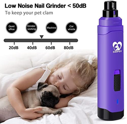 Casfuy Dog Nail Grinder Upgraded - Professional 2-Speed Whisper-Quiet Electric Pet Nail Trimmer Painless Paws Grooming & Smoothing for Small Medium Large Dogs & Cats (Purple) - Image 4