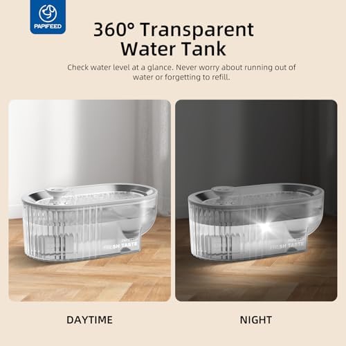 Cat Water Fountain Stainless Steel with a Silicone Mat, 84oz/2.5L Automatic Cat Water Fountain with Water Level Window and LED Light, Quiet Low Power Cat Water Bowl & Cat Water Dispenser(White) - Image 6