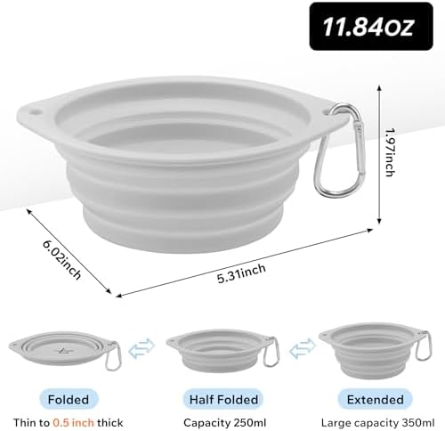 Dog Water Bottle and Collapsible Bowl Set, 18.6 oz/550ml Leakproof Silicone Portable Pet Travel Water Bottle for Walking, Hiking and Camping, Light Grey - Image 6