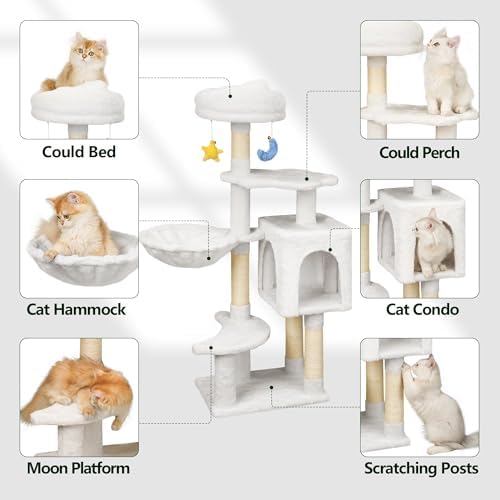 Meecal Cat Tree, 43In Cute Cat Tower for Kittens Under 6 Months 9lbs, White - Image 2