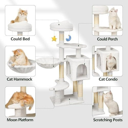 Meecal Cat Tree, 43In Cute Cat Tower for Kittens Under 6 Months 9lbs, White - Image 2