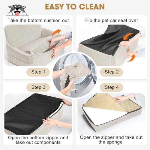 JOEJOY Dog Car Seat for Large Medium Sized Dogs Under 55 lbs, Dog Booster Seat for 2 Small Dogs with Detachable Washable Cover, Memory Foam Pet Car Seat with 2 Safety Belts and Storage Pockets - Image 5