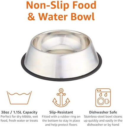 Amazon Basics Stainless Steel Non-Skid Dog Bowl, Dishwasher Safe, Rust Resistant, Single - Image 4