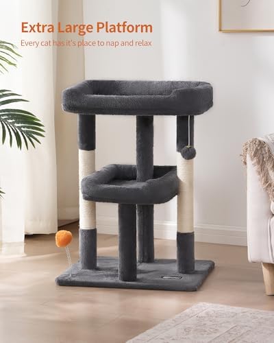 FourFurPets 27.6-Inch Cat Tree, Cat Tower for Indoor Cats, Cat Condo for Large Cats, Small Cat Tree with Scratching Post, Toy Balls, for Kittens, 2 Soft Platform, Dark Gray - Image 3