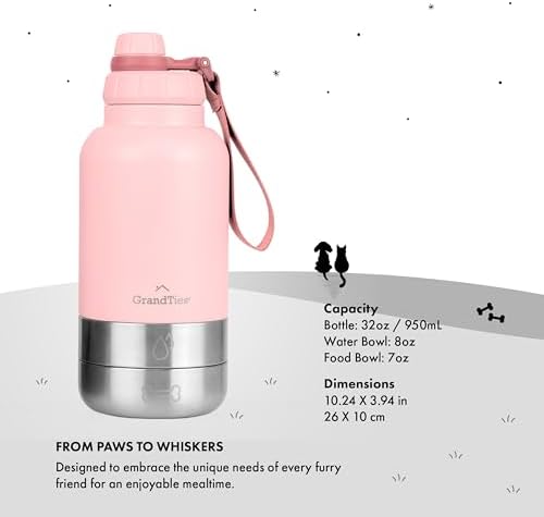 GrandTies Insulated Portable Dog Water Bottle with 2 Detachabl Water Bowl Dispenser | Leak-Proof Pet Food Travel Container | Dog Accessories for Walking, Hiking, Camping (32oz, Peach Creme) - Image 5