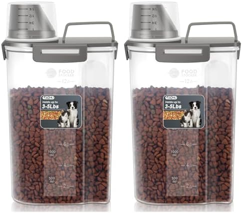 Dog Cat Food Storage Container with Cup (Dark Olive, 2.5L (2 pack)) by ODOMU