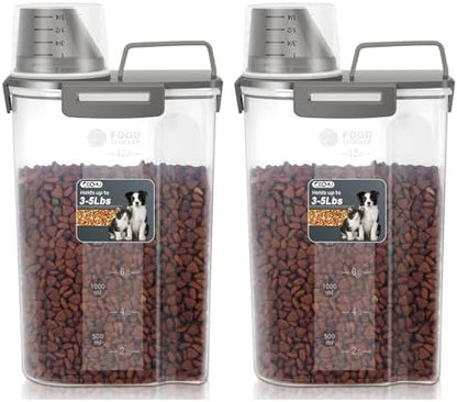 Dog Cat Food Storage Container with Cup (Dark Olive, 2.5L (2 pack)) by ODOMU