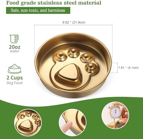 Golden Stainless Steel Slow Feeder Dog Bowls – Non-Slip Metal Dog Bowl for Large & Medium Breeds, Puppy Puzzle Feeder – 2 Cup Capacity for Small to Big Pets – Durable Slow Feed Dog & Cat Food Dish - Image 2