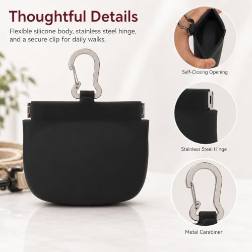 Silicone Dog Treat Pouch for Pet Training One-Hand Access One Cup Silicone Treat Bag with Pull Tab and Auto Closing Lid Treat Pouches for Leash(Color: Black) - Image 3
