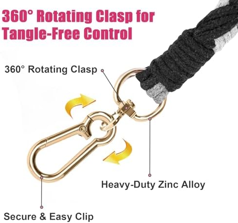 5FT Braided Cotton Rope Leash for Small, Medium and Large Dogs, Black - Image 4