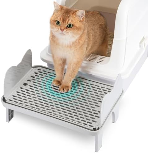 Uross Cat Litter Box Step, Extra Large Litter Box Ramp/Stairs with Detachable Splash-Proof Side Baffles, Anti-Tracking Litter Catcher, Easy to Clean, Non-Slip Step for Small & Elderly Cats (Grey) by Uross