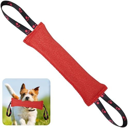 ToLanbbt Dog Tug Toy Bite Jute Pillow Pull Toy with 2 Strong Handles Perfect for Tug of War, Puppy Interactive Play, Tear Resistant Bite Training for Small Medium Large Dogs (Bright Red-Footprint) by ToLanbbt