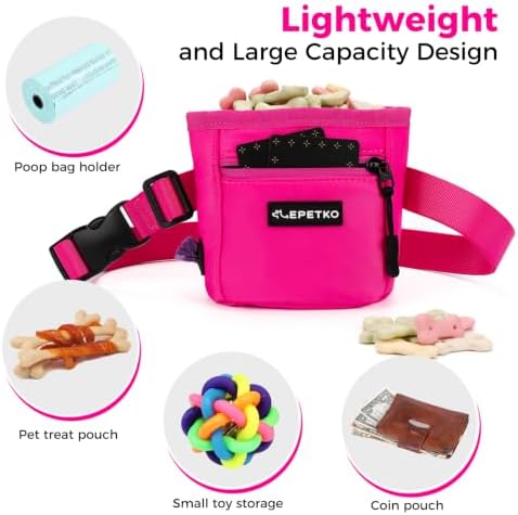Dog Treat Pouch, Powerful Magnet Closure Device Dog Training Treat Bag Large Capacity Pet Treat Pouch with Poop Bag Dispenser Treat Bag for Dog Training with Metal Waistband Clip (Pink) - Image 4