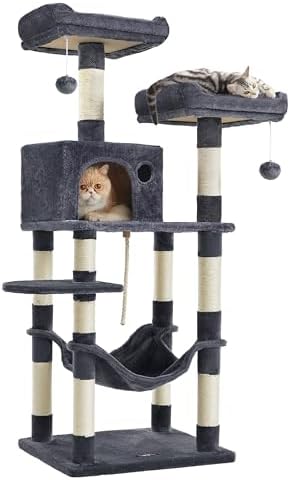 Feandrea Cat Tree, 55.8-Inch Large Cat Tower, Multi-Level Condo, Smoky Gray by FeandreabySONGMICSHOME