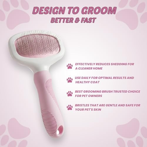 Pink Deshedding Slicker Brush for Long and Short Hair Dogs - Image 4