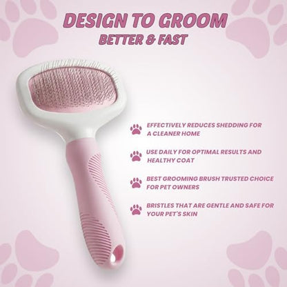 Pink Deshedding Slicker Brush for Long and Short Hair Dogs - Image 4