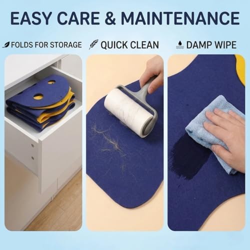 Felt Cat Tunnel and Bed Set, 2-in-1 DIY Foldable, Blue and Yellow, 5mm Thick, with Feather Bird Toy (Blue&Yellow, Large) - Image 6