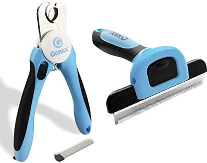 gonicc Dog & Cat Pets Nail Clippers and Grooming Brush. Nail Clippers with Safety Guard to Avoid Overcutting, Free Nail File. Dog Brush Effectively Reduces Shedding by Up to 95%. Professional Groomin by gonicc