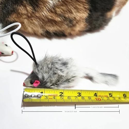 Real Rabbit Fur Mouse Cat Toy - 5 Pack with Crinkle Sound, Rattle & Rope, Extra-Wide Durable Tail, Interactive Hunting Toys for Indoor Cats (No Catnip) - Image 2